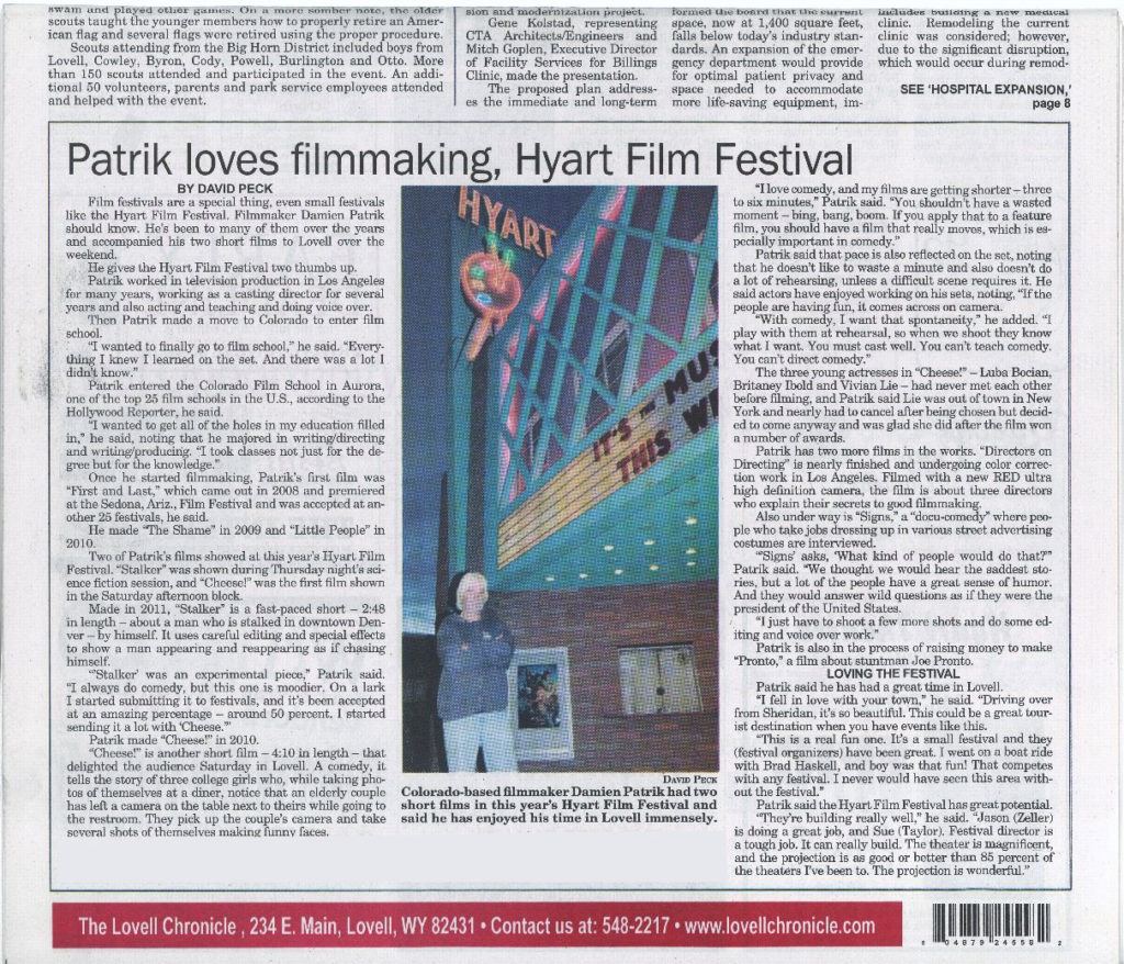 Patrik loves filmmaking, Hyart Film Festival